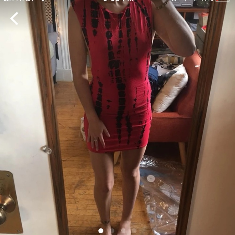 Red tie dye body con dress